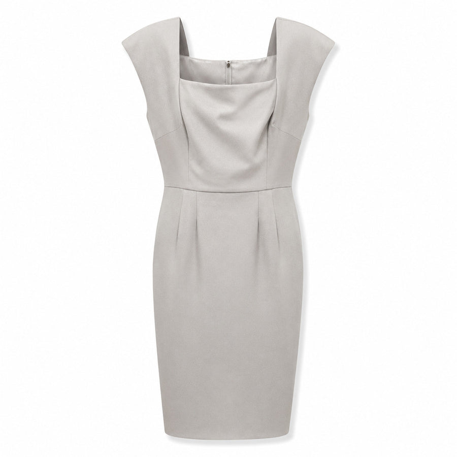 Dolce & Gabbana – grey cotton dress – front flat view with square neckline and structured shoulders