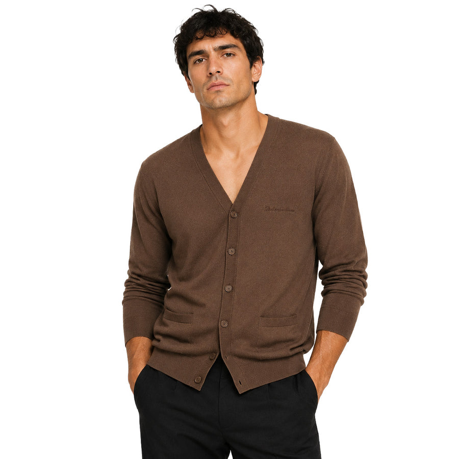 Dolce & Gabbana – brown cashmere cardigan – front view worn by model