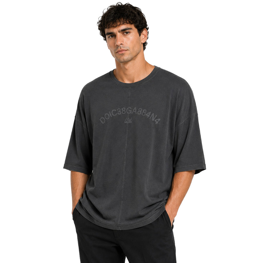 Dolce & Gabbana – grey cotton T-shirt – front view with short sleeves and chest lettering