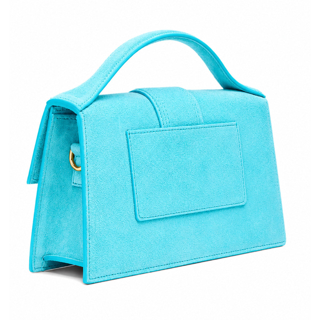 Jacquemus – Le Grand Bambino suede bag – light blue back view with exterior pocket