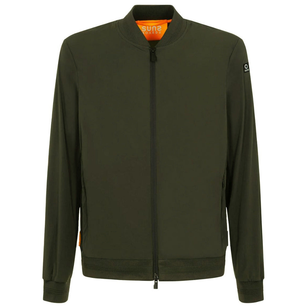 Suns – Fuji Ice Grey Stretch Jacket – front view in dark green with ribbed cuffs