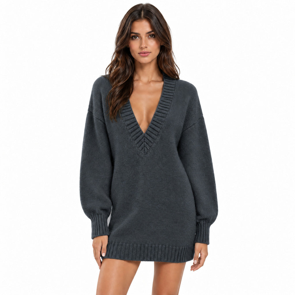Anna Molinari – anthracite knit mini dress – worn front view
