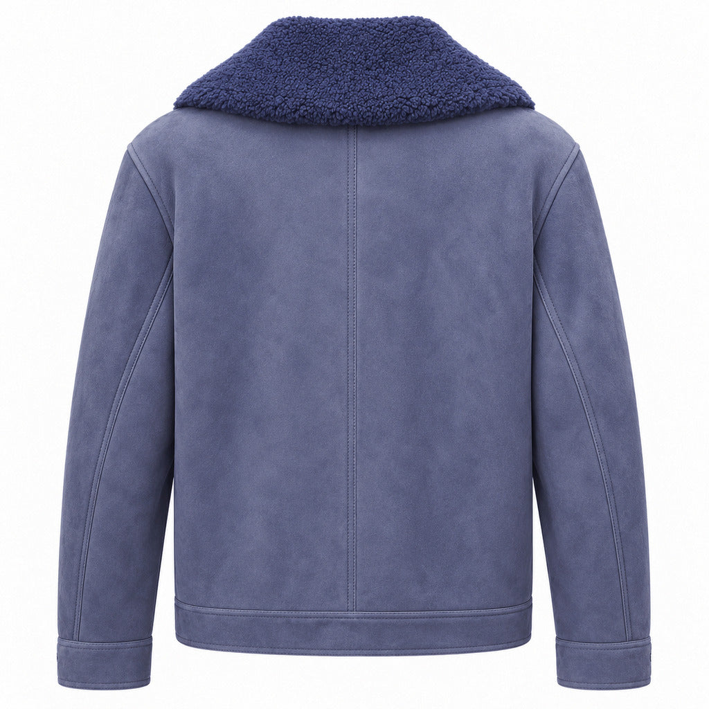 Dolce & Gabbana – blue shearling jacket – back view showing the seam and textured collar