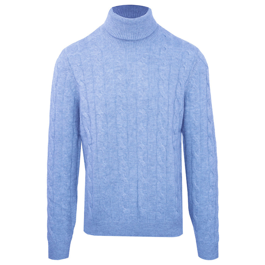 Malo – Dolcevita Cable Turtleneck Sweater in Ice Blue – front packshot, pale blue cable knit