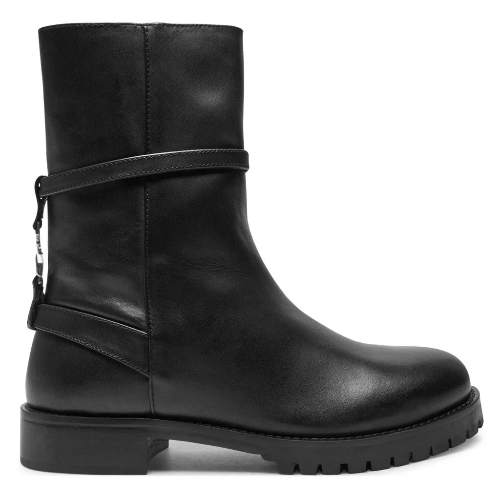 Patrizia Pepe – black calfskin ankle boots – side view with strap and chunky sole