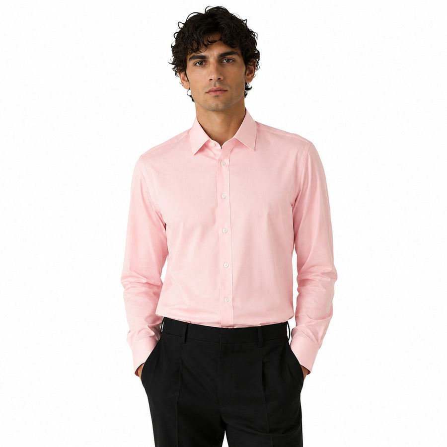 Dolce & Gabbana – Classic cotton shirt in pink – front view worn with black trousers