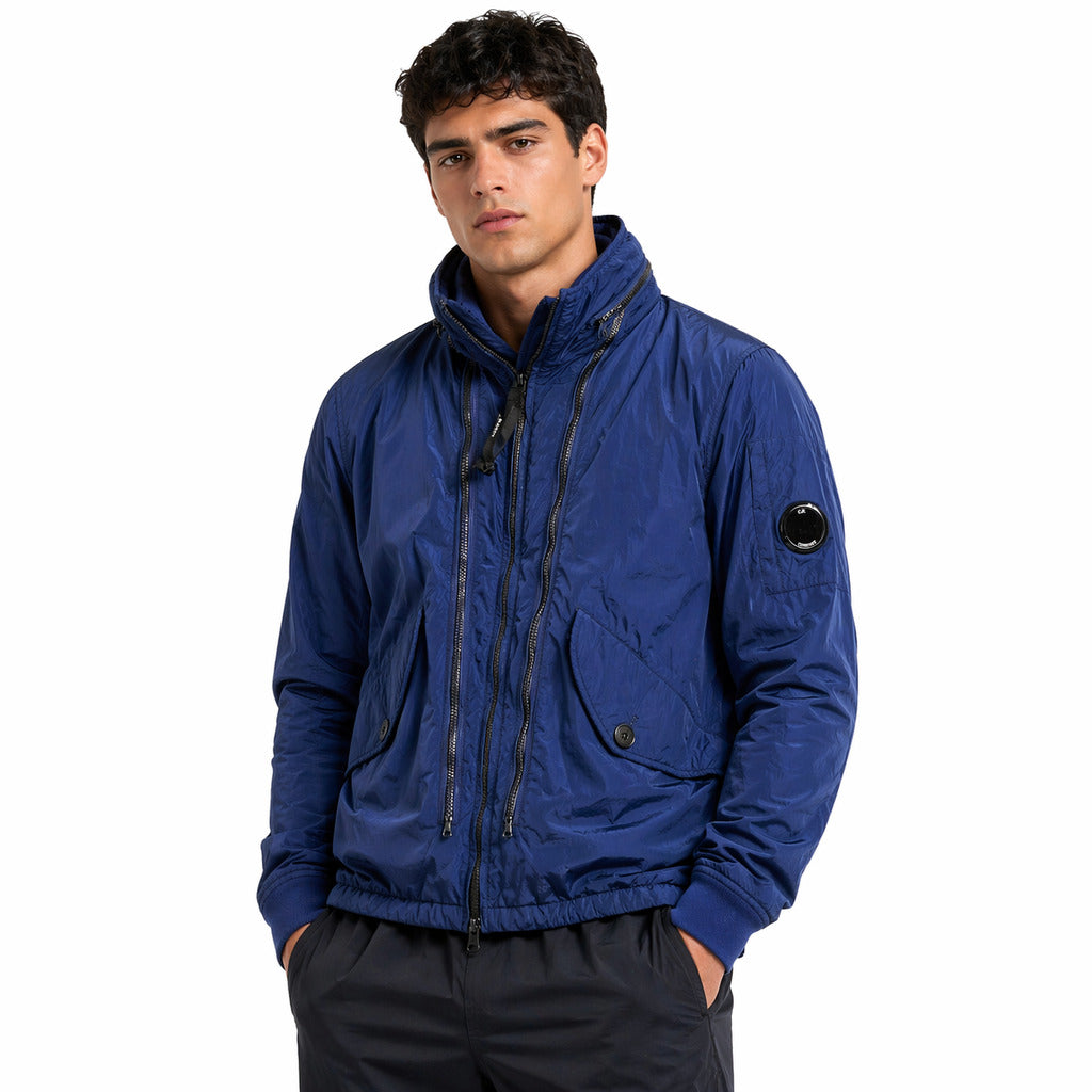 C.P. Company – Chrome Medium blue jacket – front view with raised collar and zip details