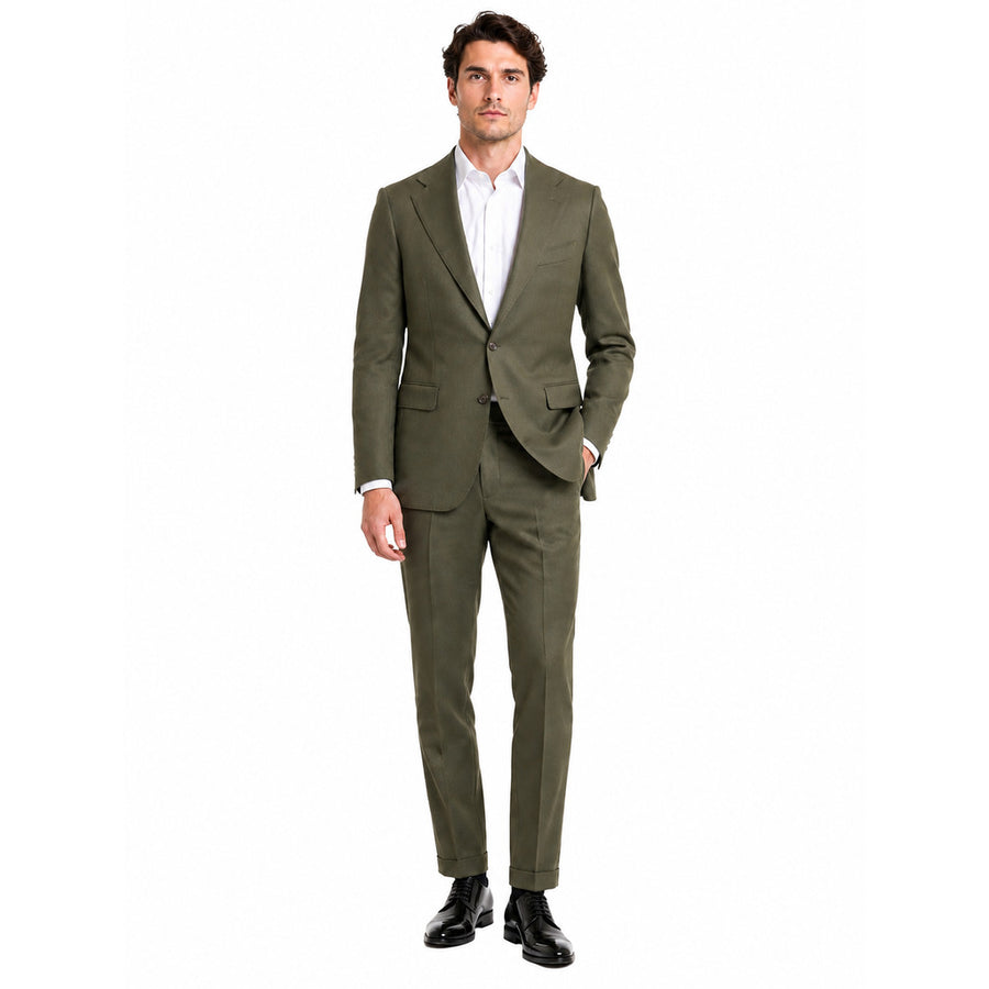 Ermenegildo Zegna Tessuto – green wool suit – front view model wearing suit