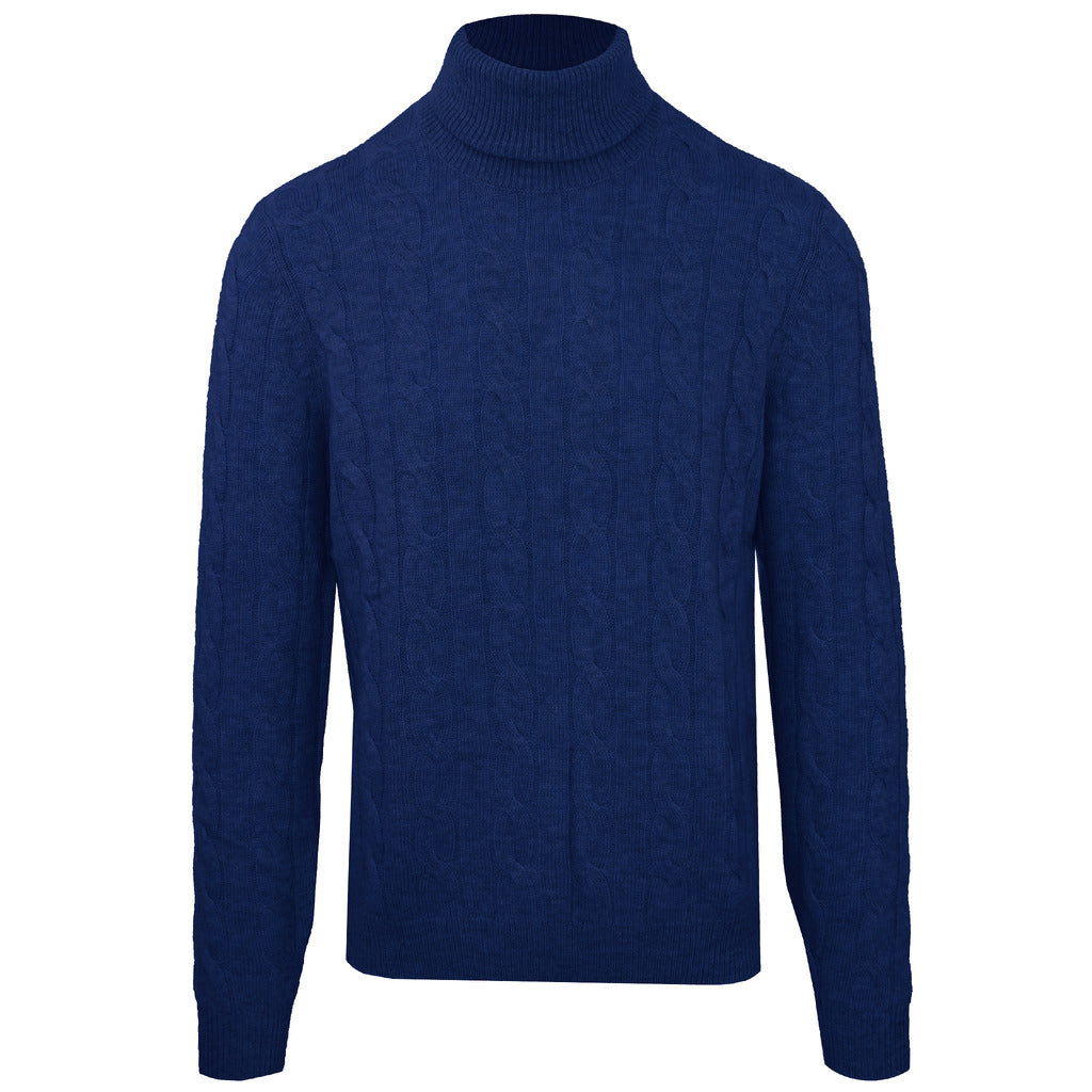 Malo – Dolcevita Cable Turtleneck Sweater in Ice Blue – front packshot in navy cable knit