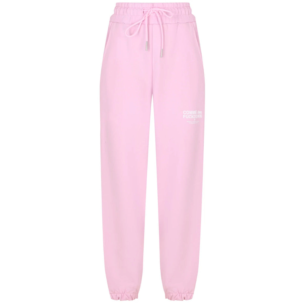 Comme Des Fuckdown – pink sweatpants – full-length front packshot with elastic cuffs
