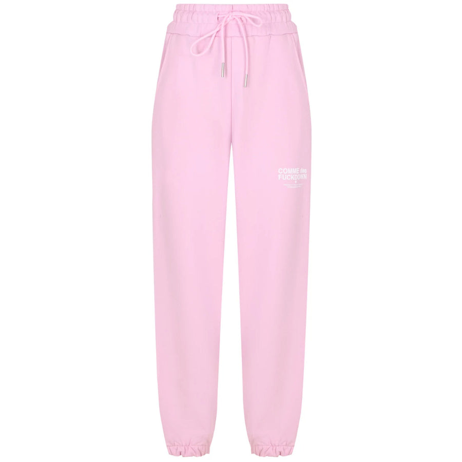 Comme Des Fuckdown – pink sweatpants – full-length front packshot with elastic cuffs