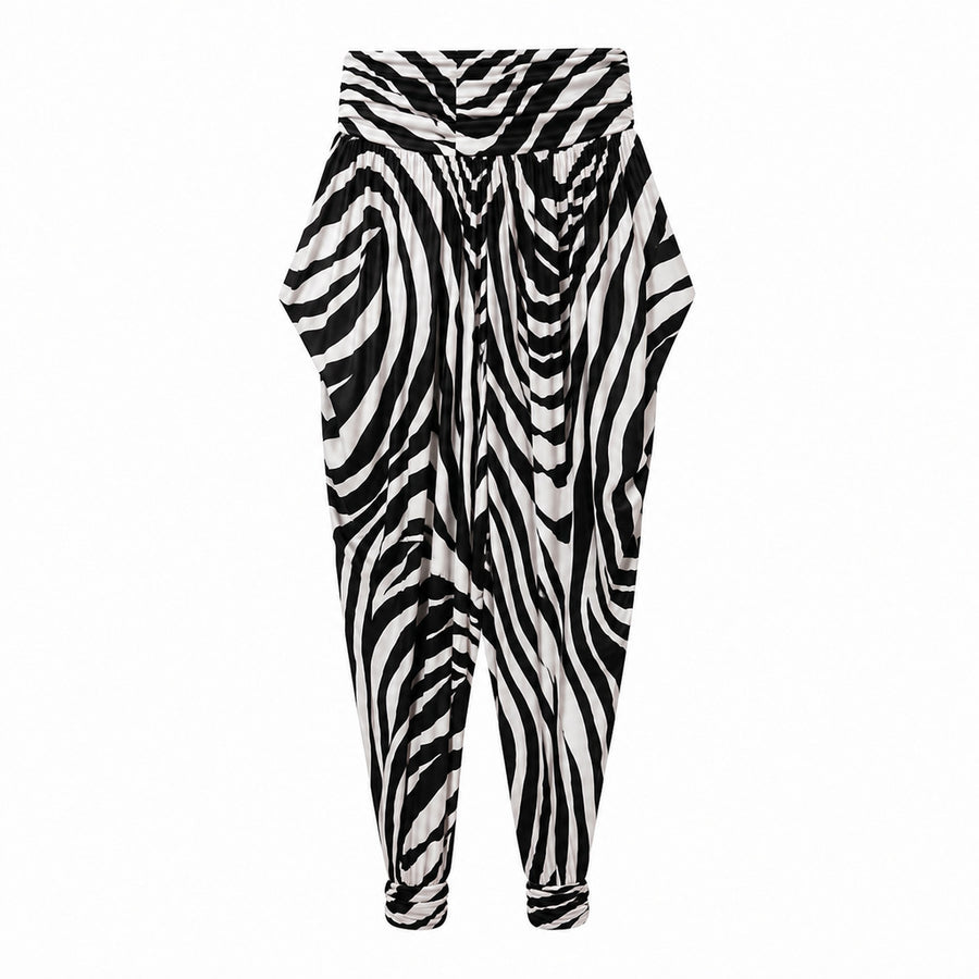 Dolce & Gabbana – black and white zebra-print trousers – front view, shown flat