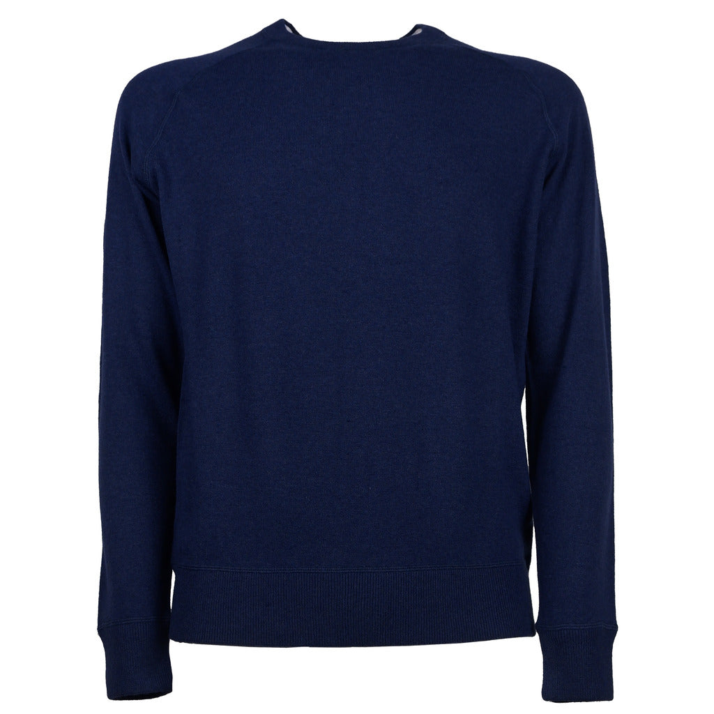 Emilio Romanelli – navy cashmere crewneck sweater – flat front view on white