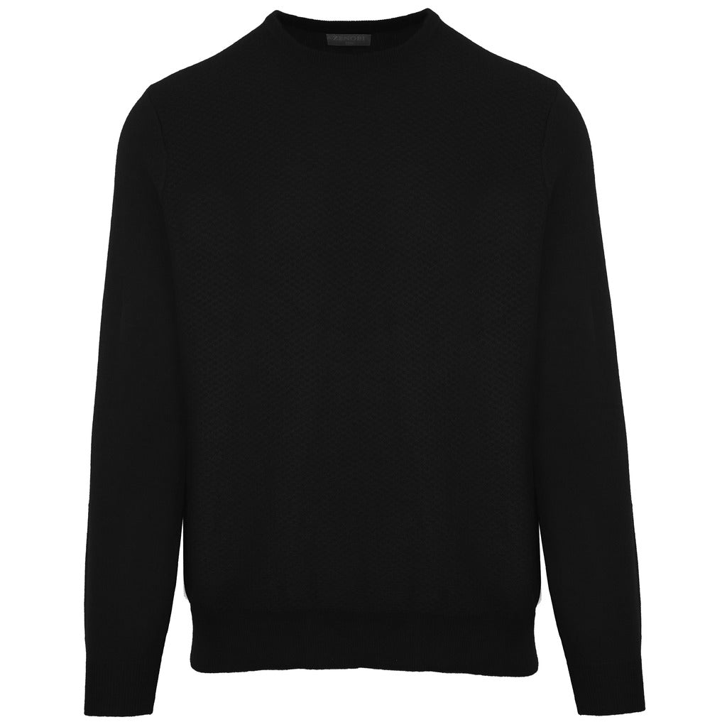 Malo – Paricollo Crewneck Sweater – front view in black with textured knit