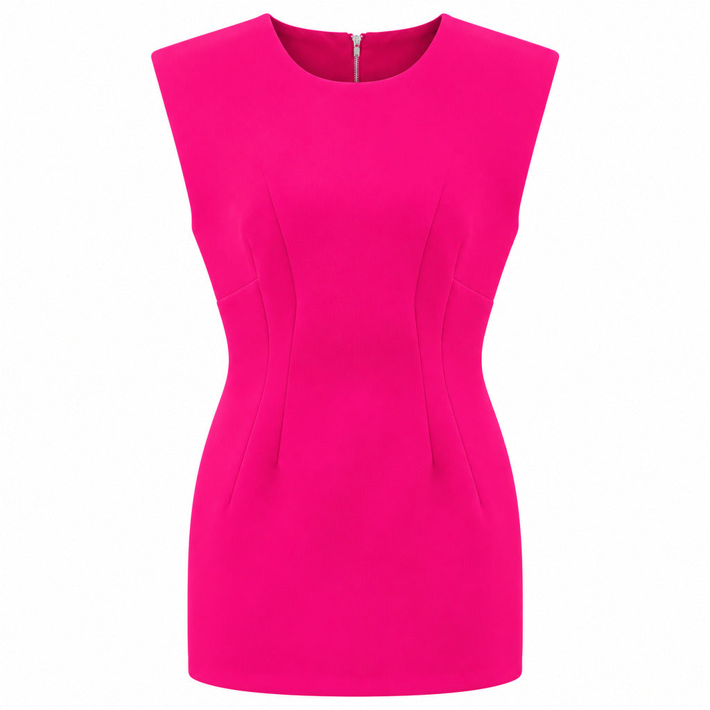 Dolce & Gabbana – fuchsia sleeveless sheath dress – front flat lay with shaping seams