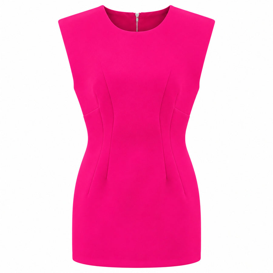 Dolce & Gabbana – fuchsia sleeveless sheath dress – front flat lay with shaping seams