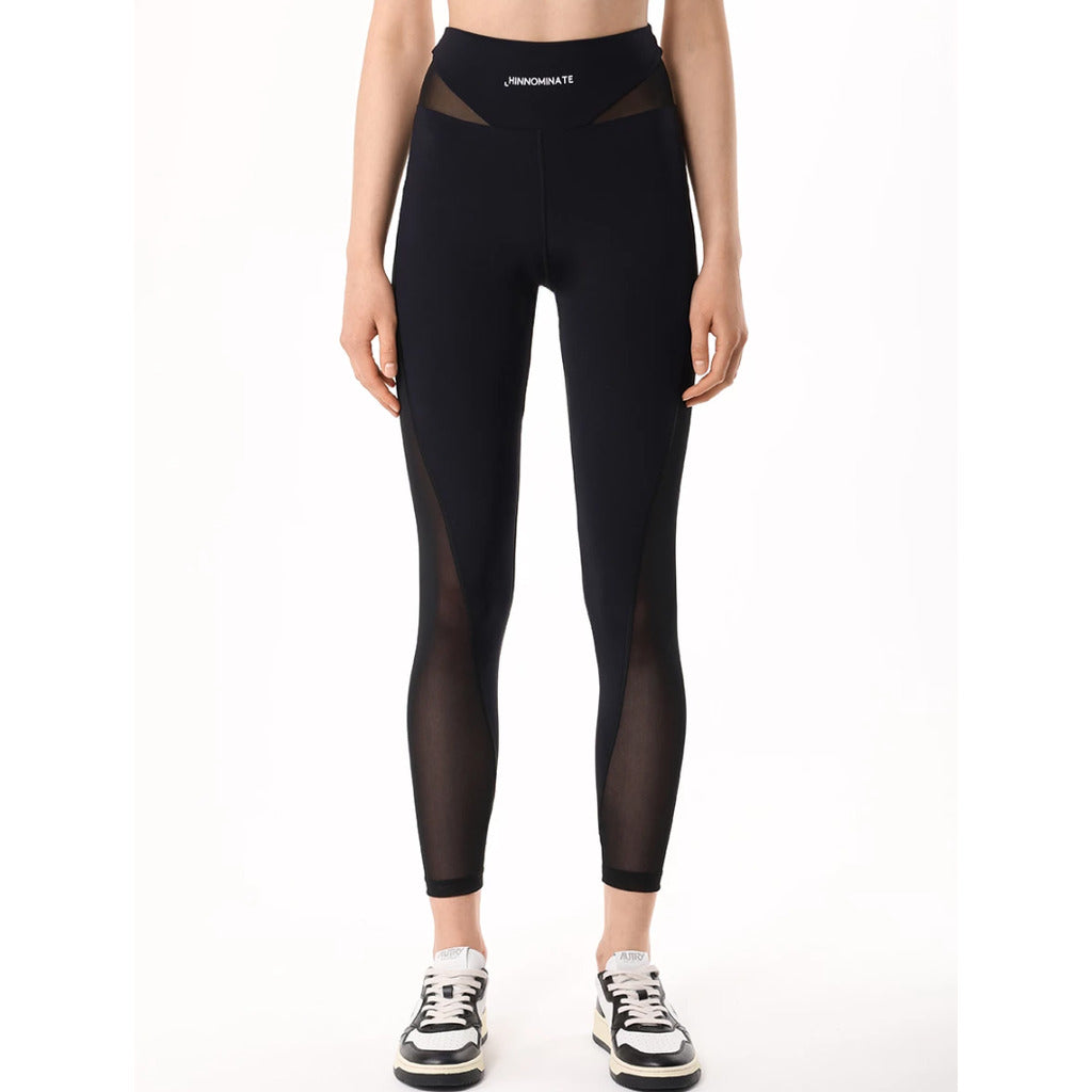 Hinnominate – black fitness leggings – front view worn with mesh inserts