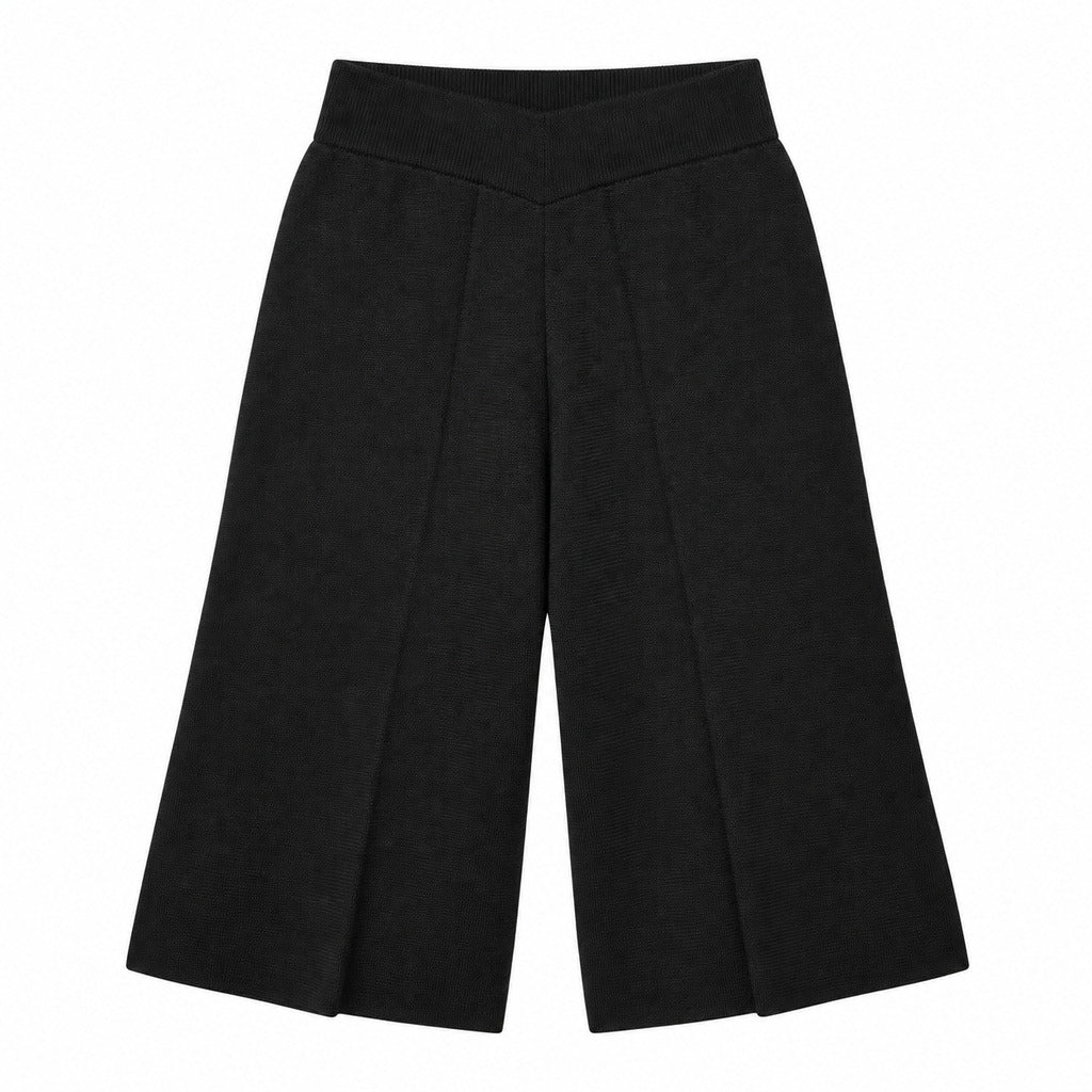 Anna Molinari – black wool Bermuda shorts – front flat lay with wide legs and pleated seams
