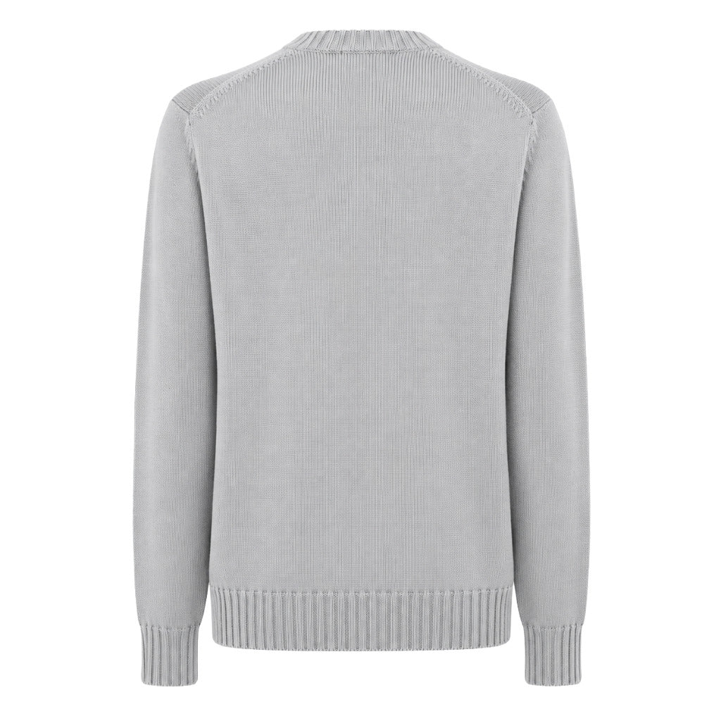 Alpha Studio – Nuvola cashmere crew-neck sweater – back view in grey with ribbed trims