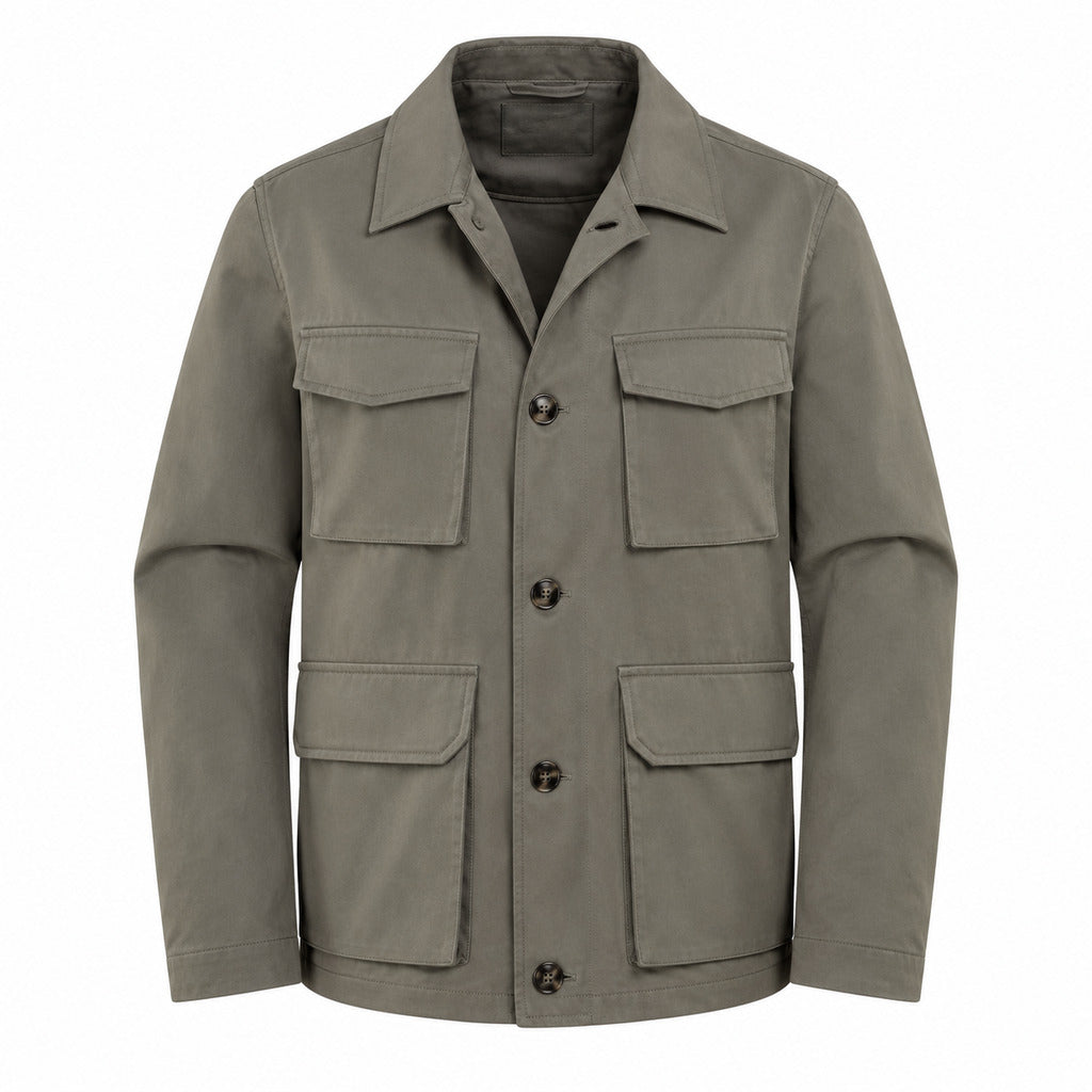 Moorer – Mitia Jacket – Front view of military green jacket with four flap pockets
