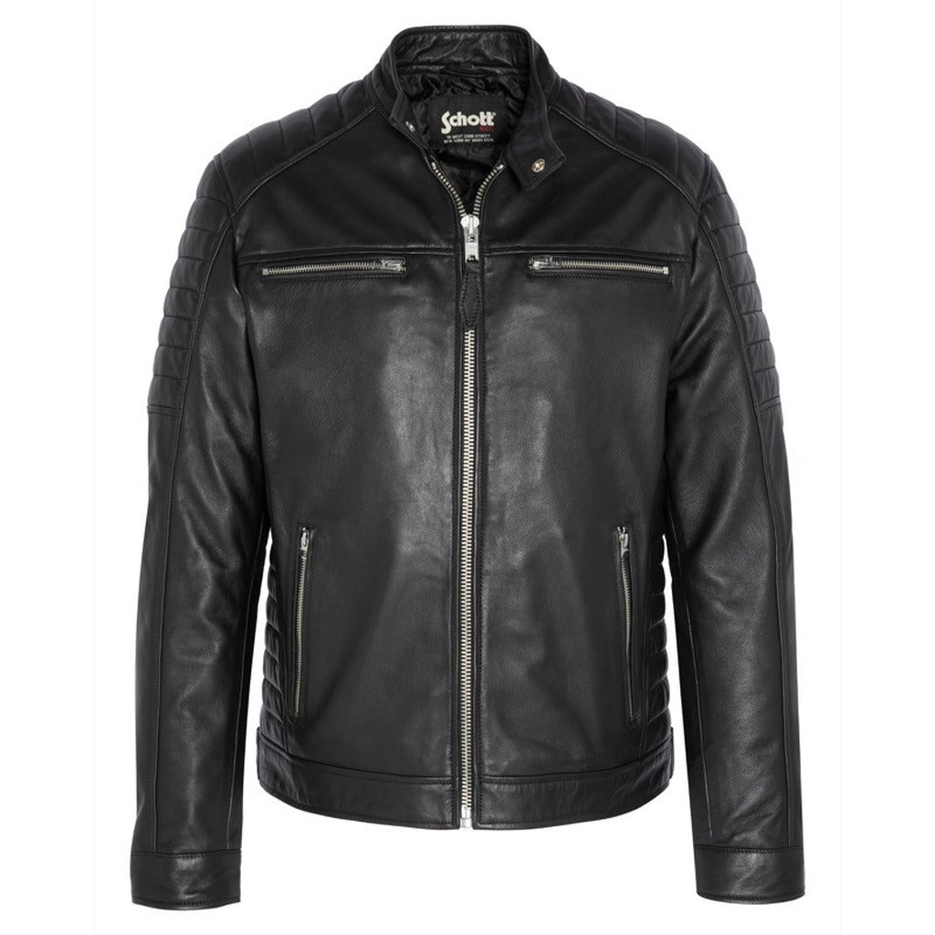 schott nyc - BIKER JACKET WITH QUILTED SLEEVES