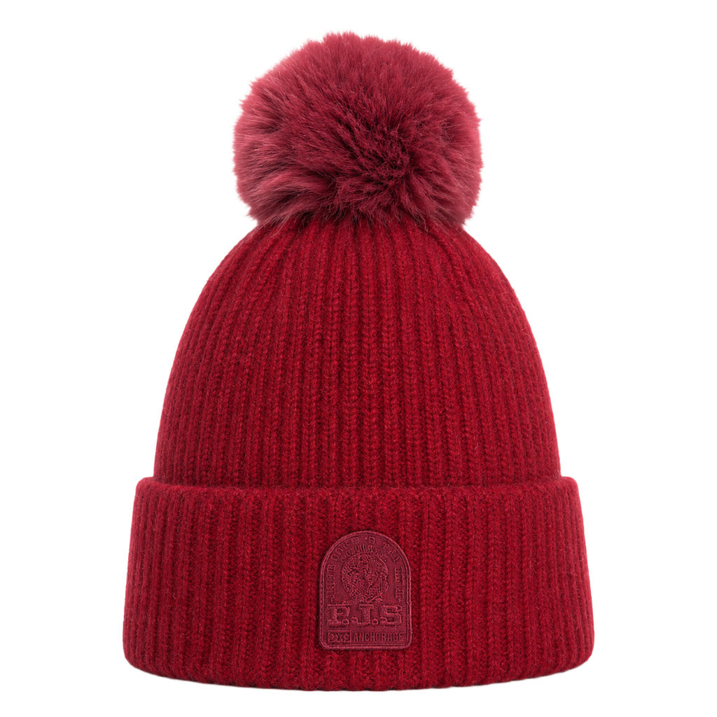 Parajumpers – red ribbed pom-pom beanie – front view with matching pom-pom