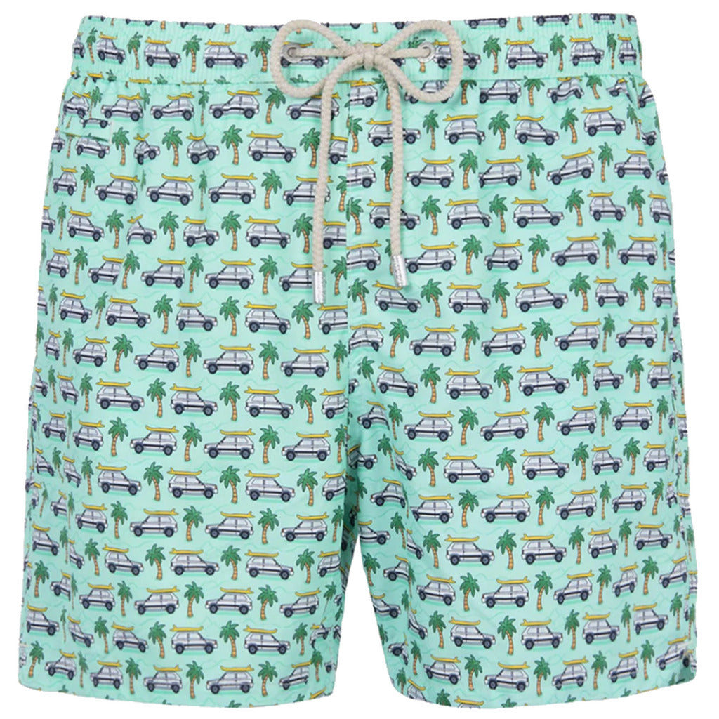 Mc2 Saint Barth – green printed swim trunks – front flat lay with drawstring