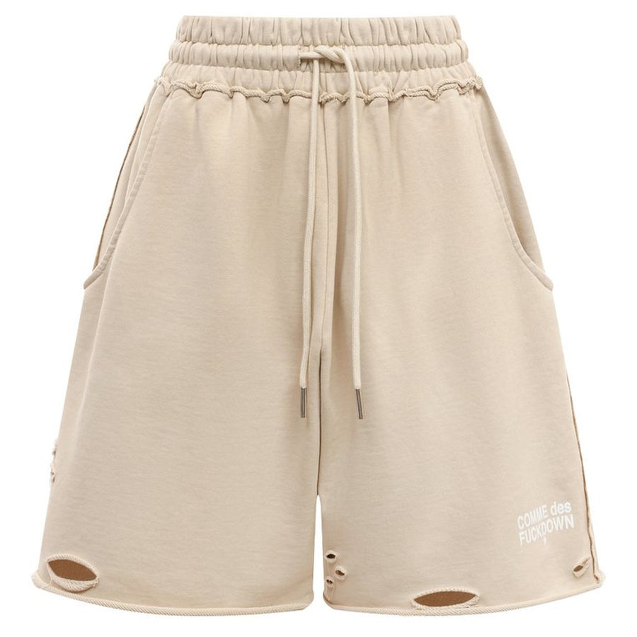 Comme Des Fuckdown Beige Distressed Cotton Shorts