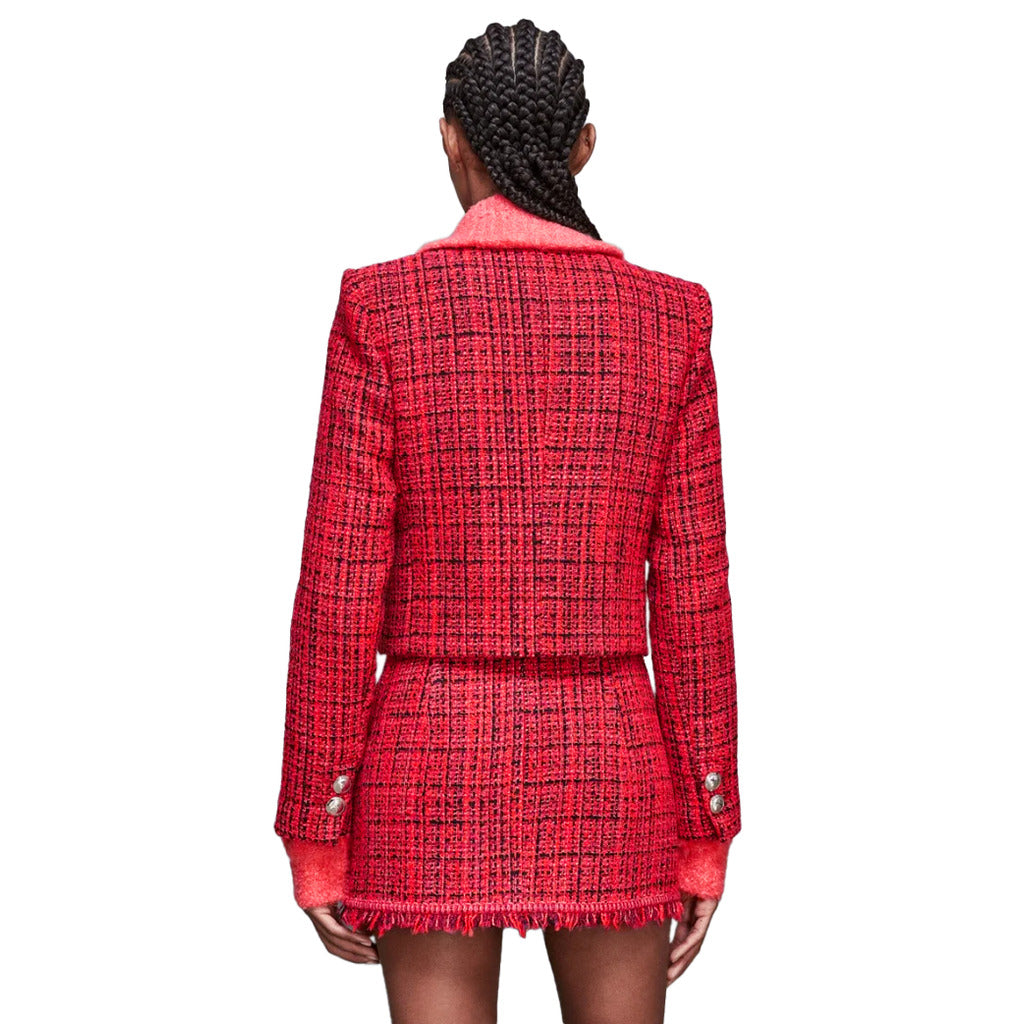 Patrizia Pepe Cropped Coral Tweed Jacket