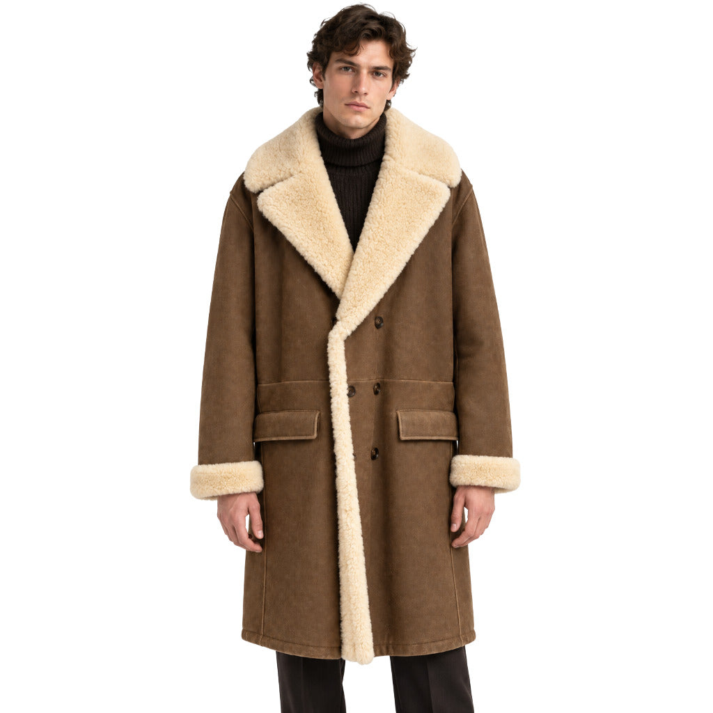 Dolce & Gabbana – brown lambskin coat – model wearing it from the front