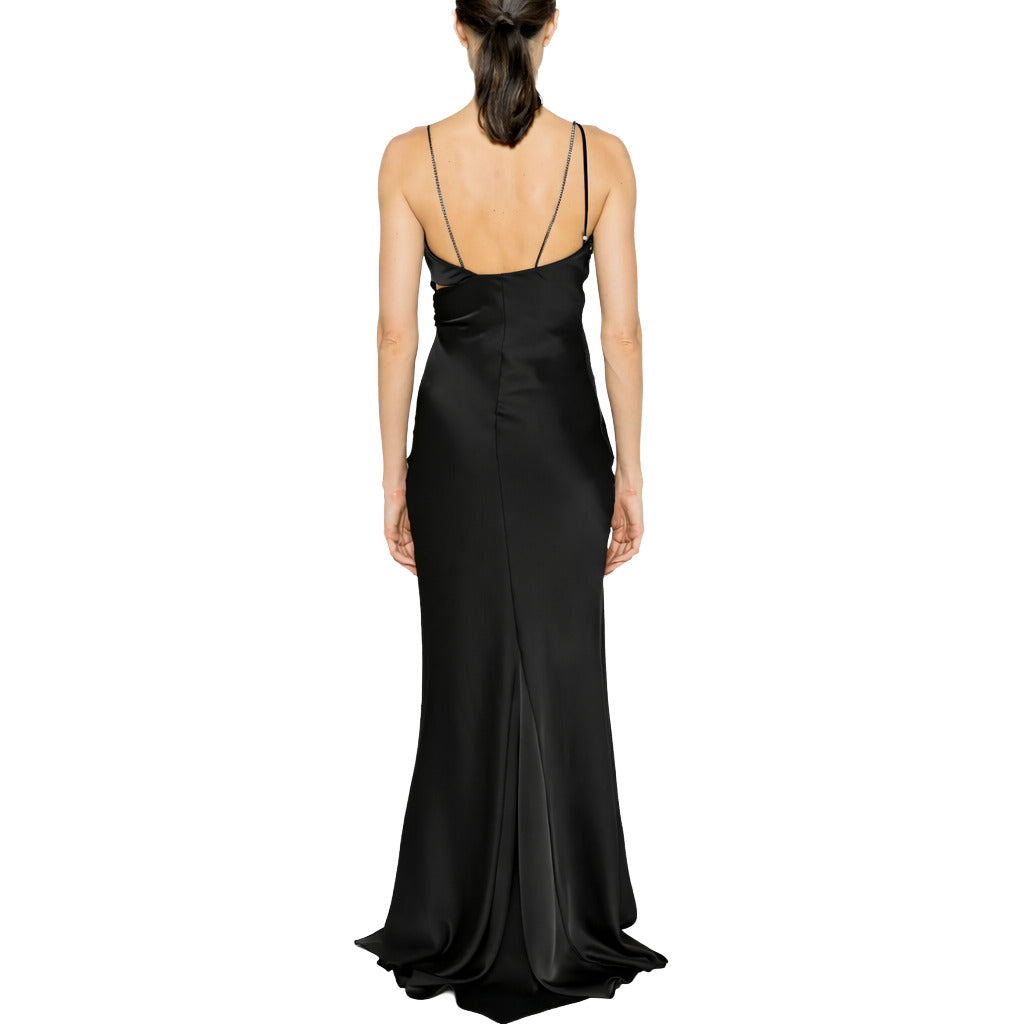 The Attico – long black sleeveless dress – back view with thin straps and central seam
