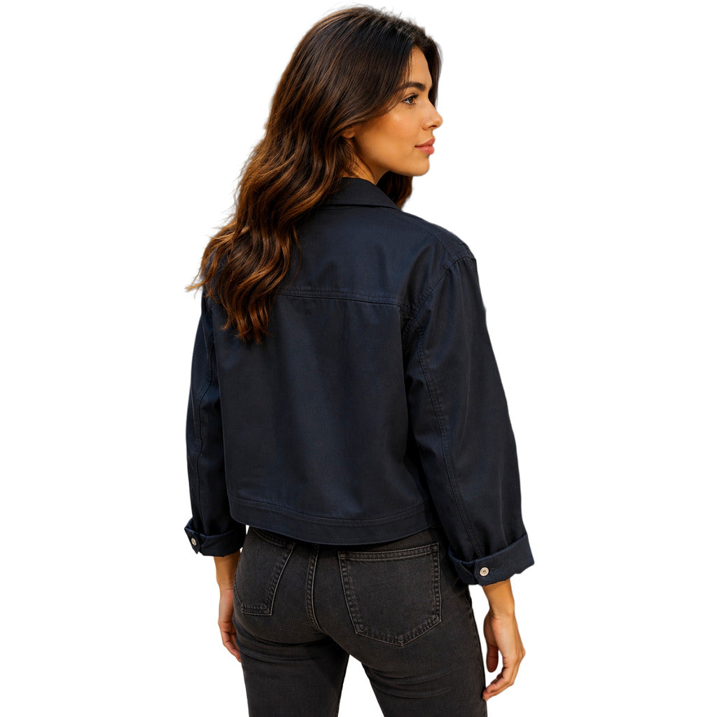 Parajumpers – blue cotton jacket – Back three-quarter view showing the plain back and rolled cuffs