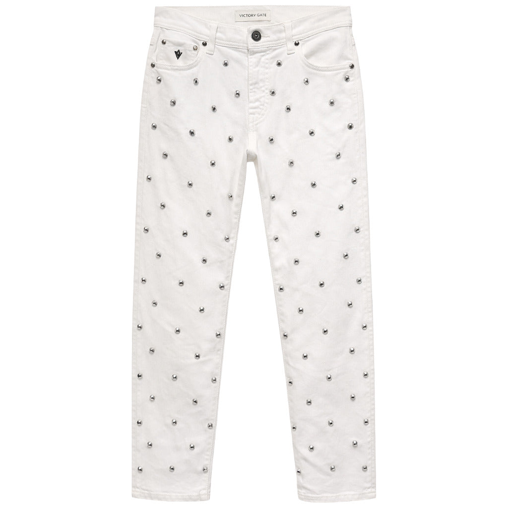 Victory Gate White Studded Jeans