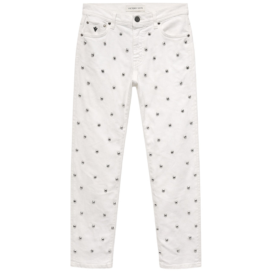 victory gate - jeans borchiati bianchi