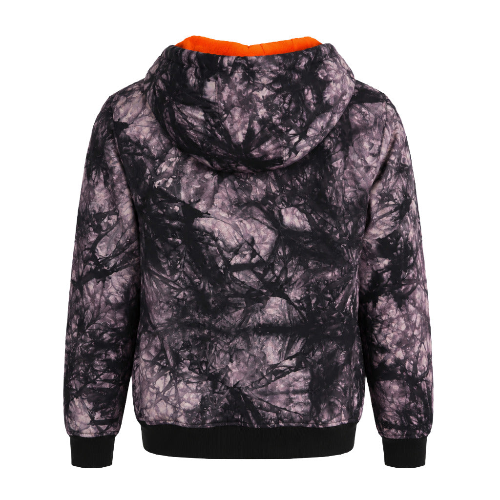 Moose Knuckles – black tie-dye hooded zip-up jacket – back view