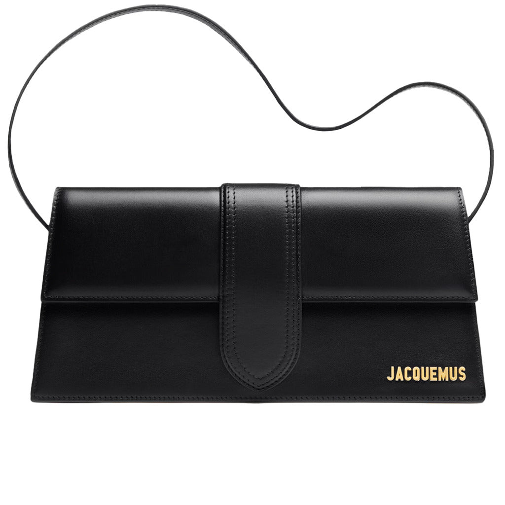 Jacquemus – Le Bambino Long black calfskin shoulder bag – front view with gold-tone logo