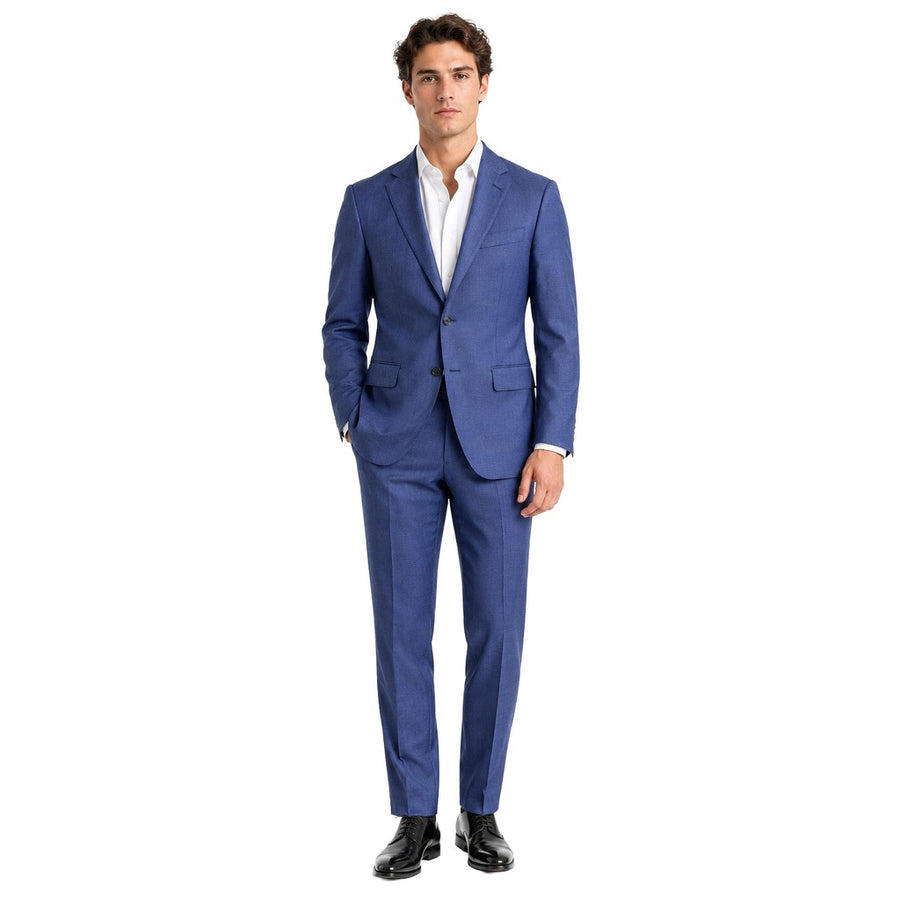 Ermenegildo Zegna Tessuto – blue wool suit – full-length front view on model