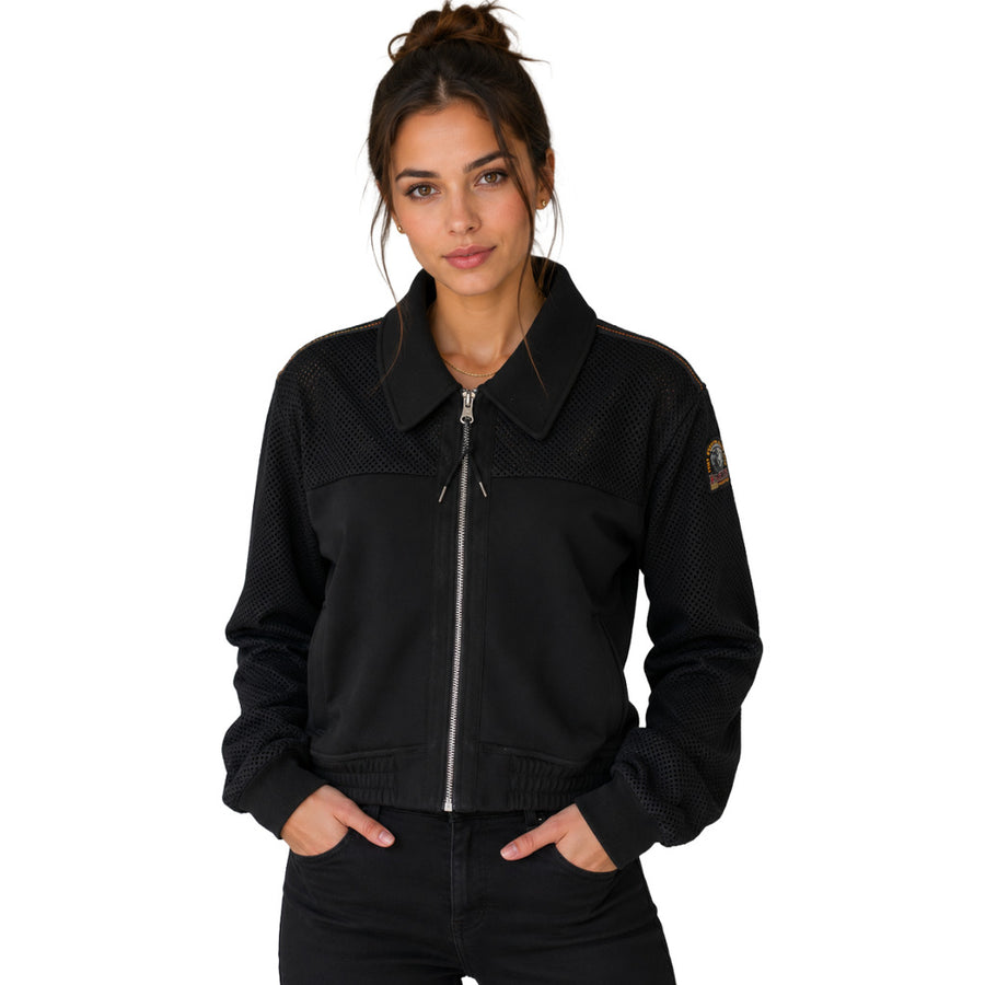 Parajumpers – black jacket with mesh panels – front view worn with zip fastening
