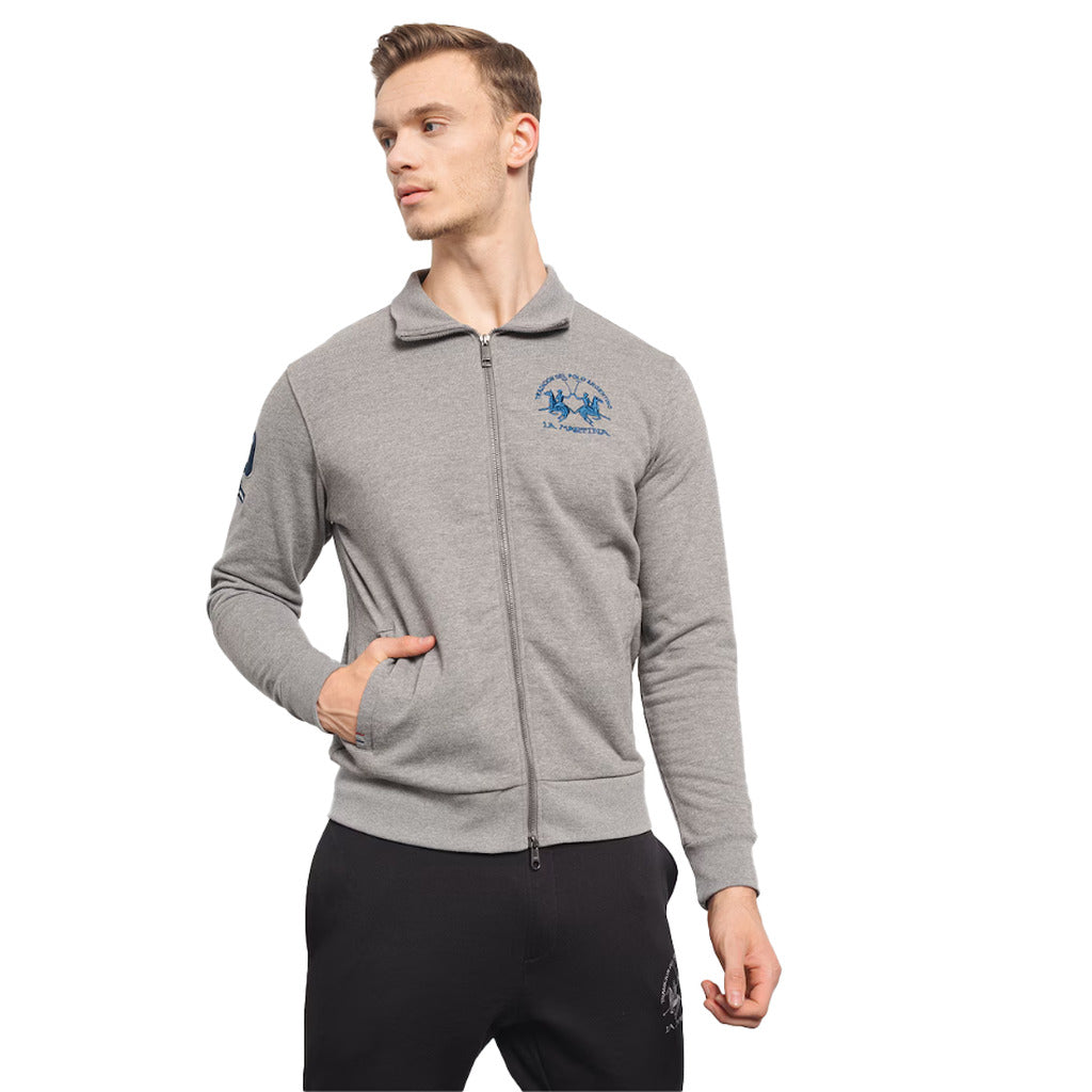 La Martina – Brushed Fleece Full-Zip Sweatshirt in Grey – front view with hand in pocket