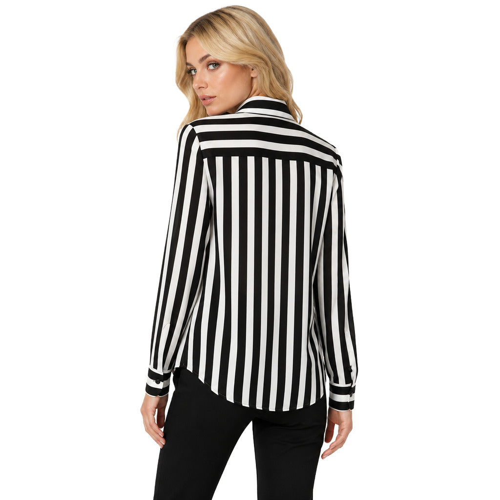 Dolce & Gabbana – black and white striped silk shirt – back view worn by model