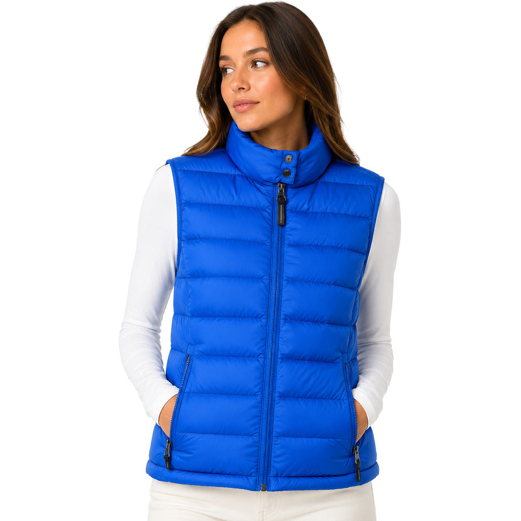 Parajumpers – Dodie blue padded vest – front worn with hands in pockets