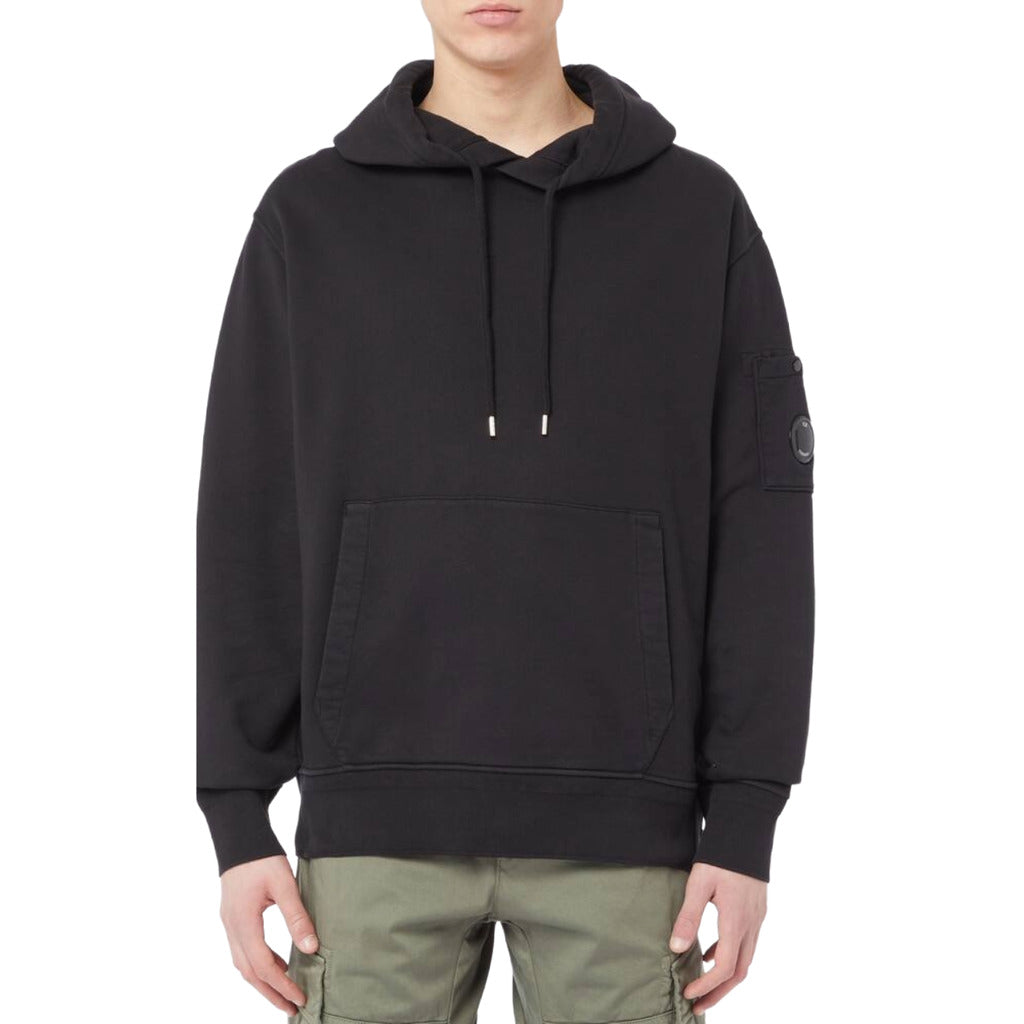 C.P. Company – black cotton Goggles hoodie – front view with drawstrings