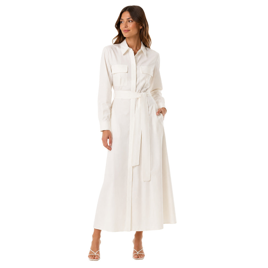 Bagutta – white cotton shirt dress – front view on model with chest pockets