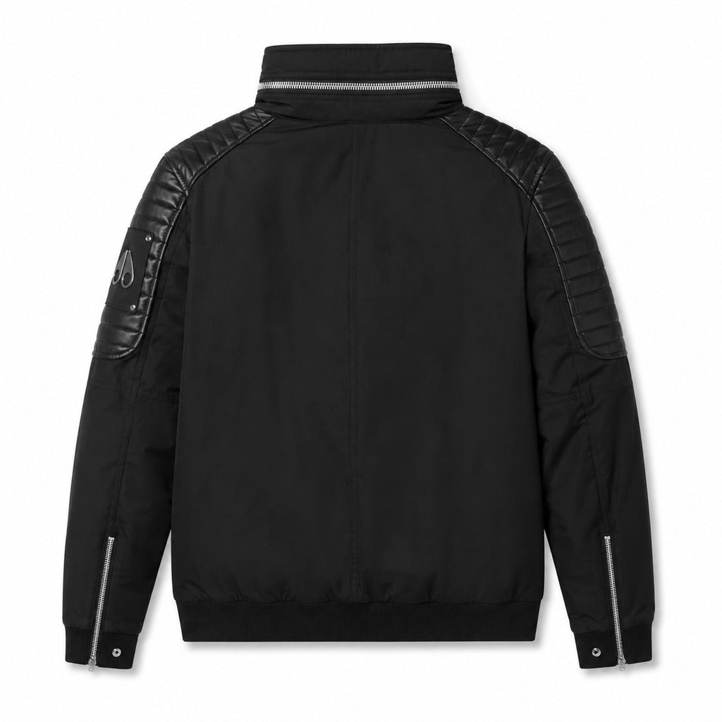 Moose Knuckles – Saint-Michel black jacket – back flat-lay showing collar and quilted sleeves
