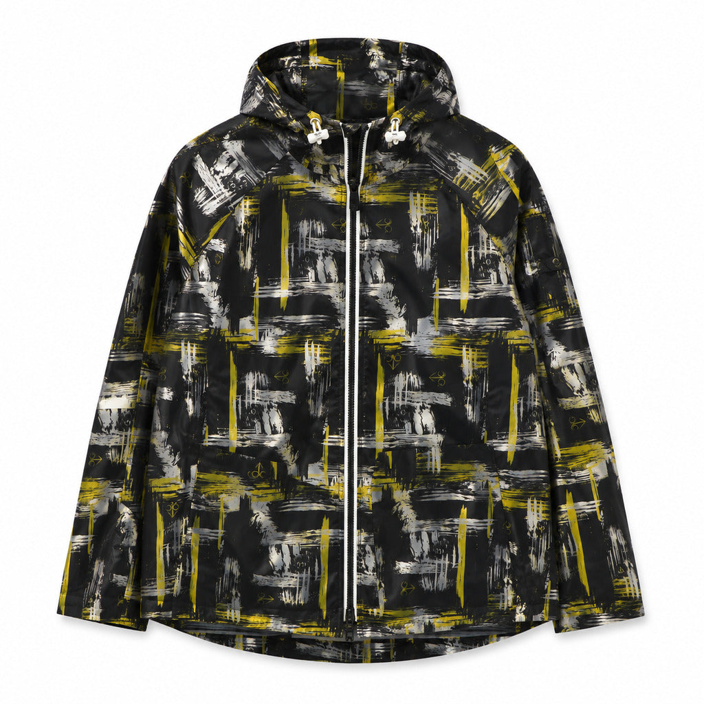 Moose Knuckles – Plamondon black hooded jacket – front flat view with white zip