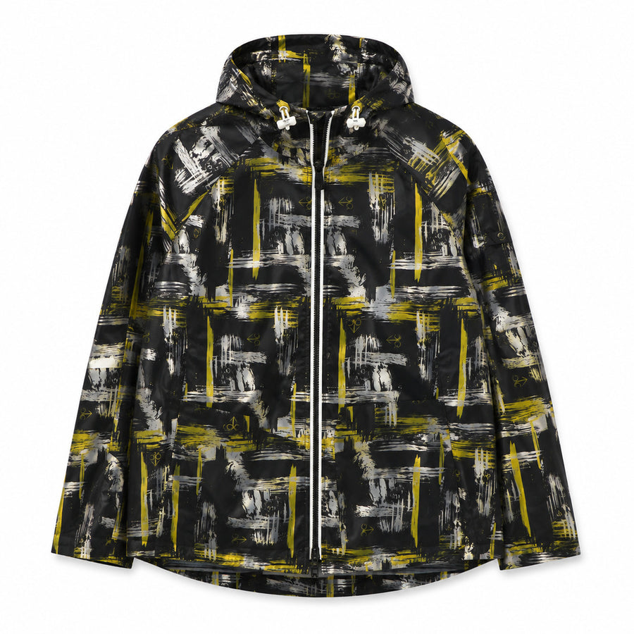 Moose Knuckles – Plamondon black hooded jacket – front flat view with white zip