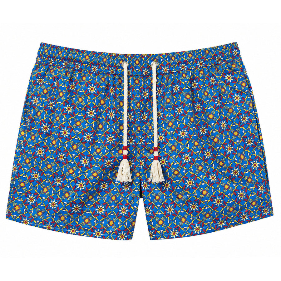 Mc2 Saint Barth – multicolour printed swim trunks – flat front view with drawstring waist
