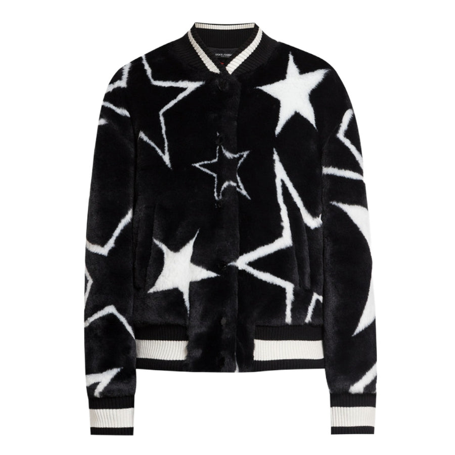 Dolce & Gabbana – Star Pattern black bomber jacket – front view on white background