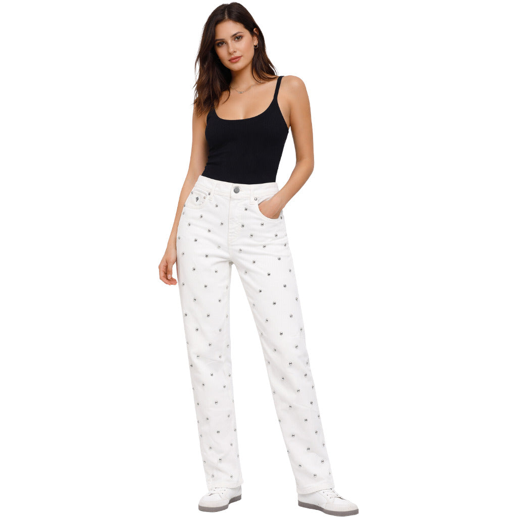 Victory Gate White Studded Jeans