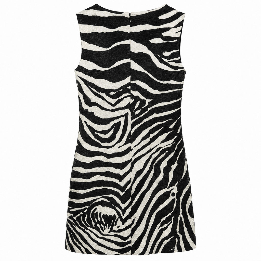 Dolce & Gabbana – sleeveless black zebra-print short dress – back flat view with zipper